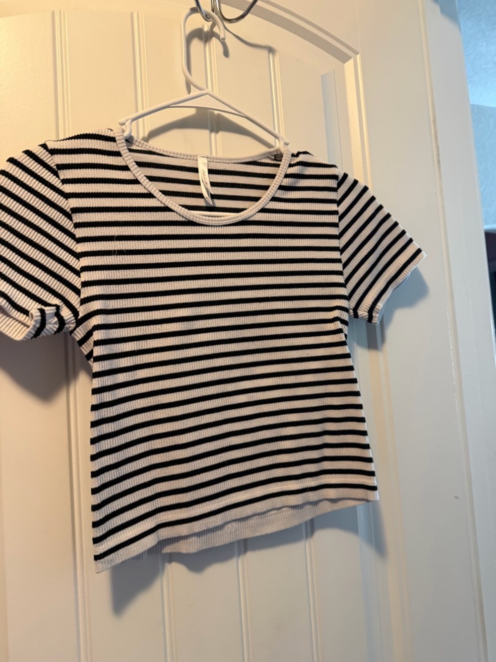 a new day Black & White Striped Ribbed Top
